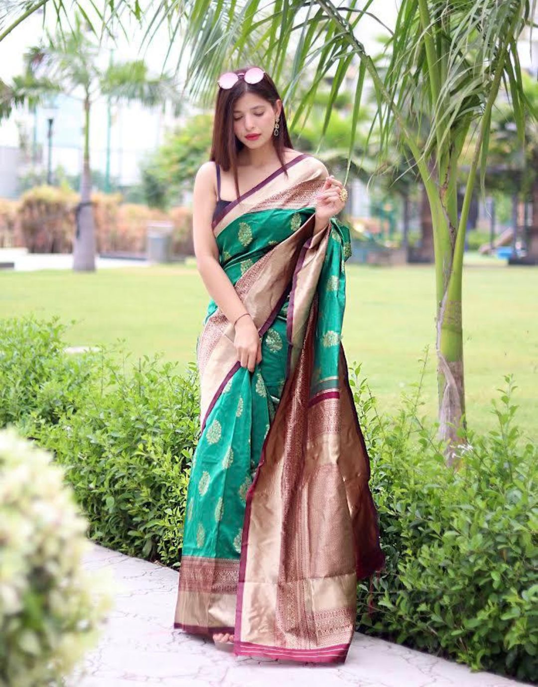 Trupti Green Traditional Kanchi Soft Silk Saree With Attached Blouse