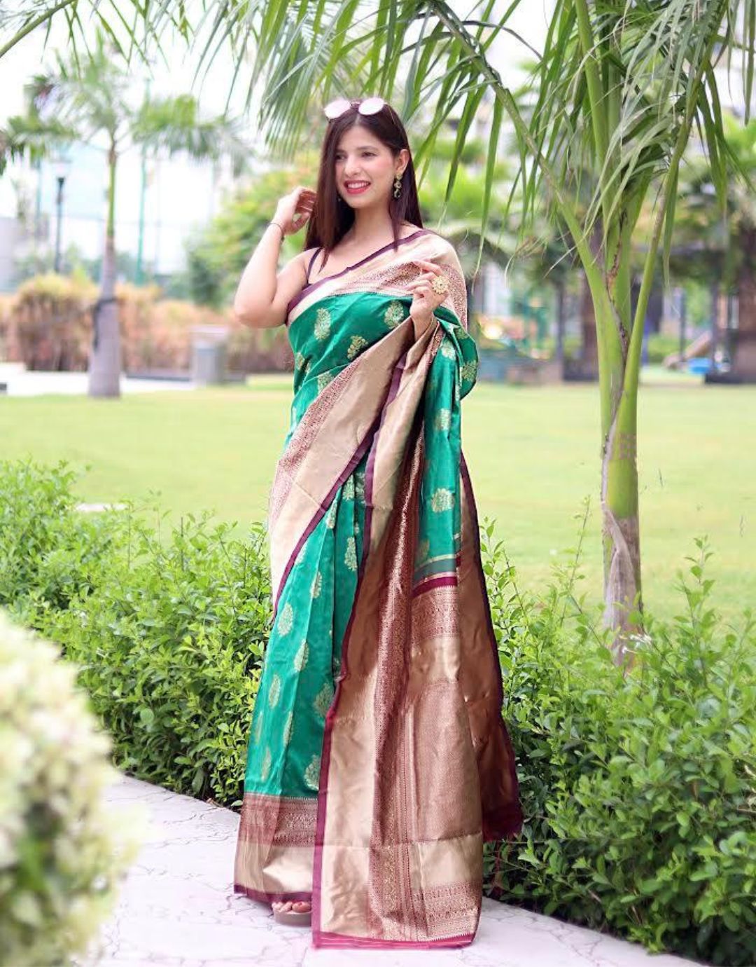 Trupti Green Traditional Kanchi Soft Silk Saree With Attached Blouse