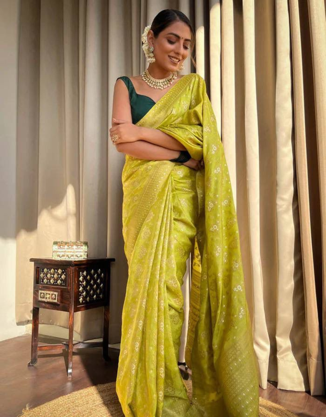 Pooja Yellow Banarasi saree