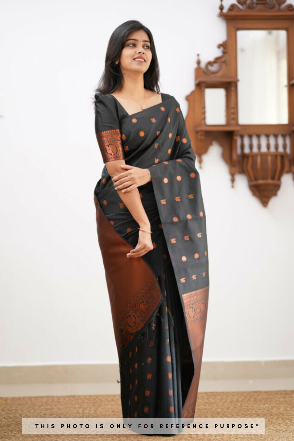 Antique Charcoal Black Kanchipuram Soft Silk Saree