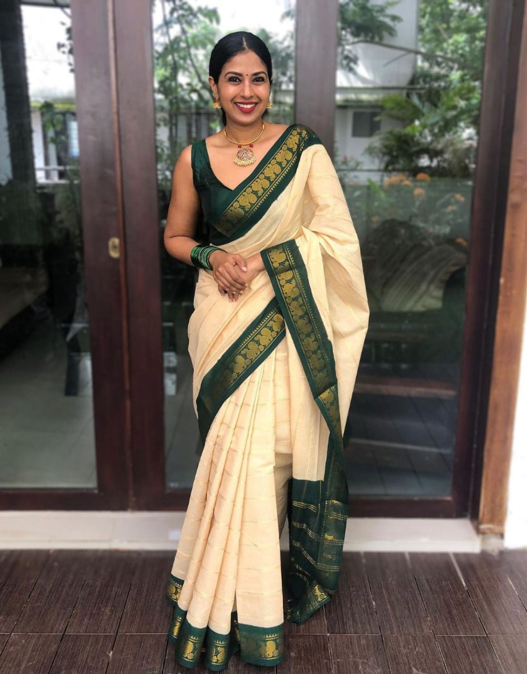 Pooja Off White Kanchipuram Saree