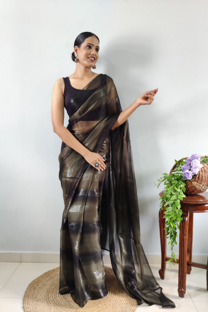 Jenni Army Brown Ready To Wear Saree