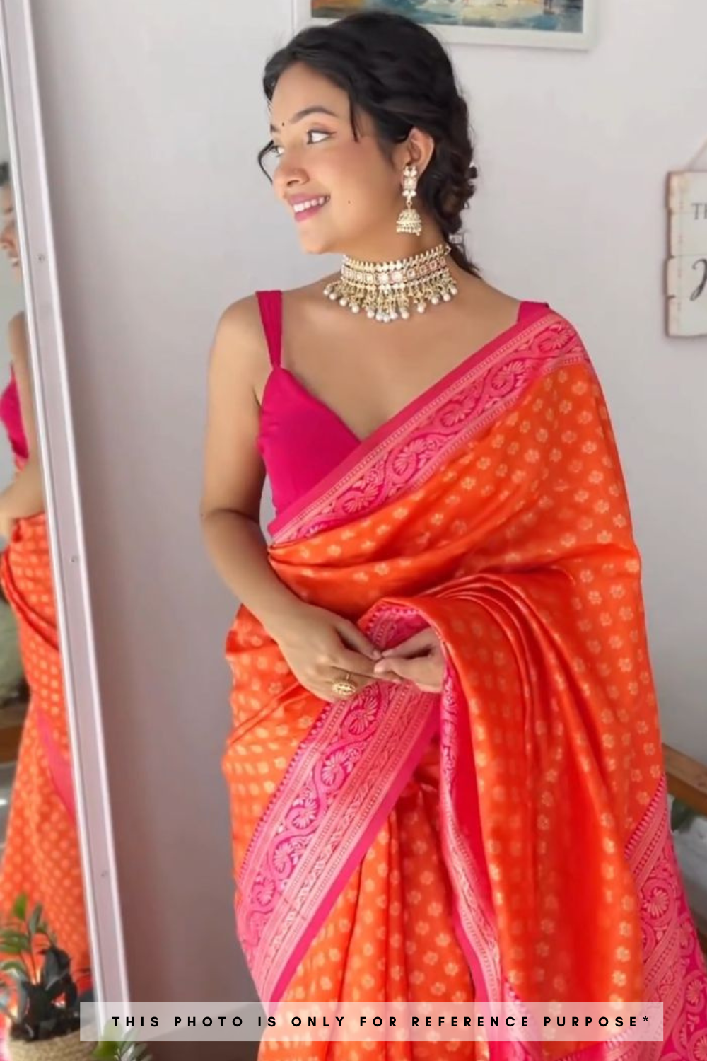 Orangey Red And Raspberry Pink Dual Tone Kanchipuram Silk Saree