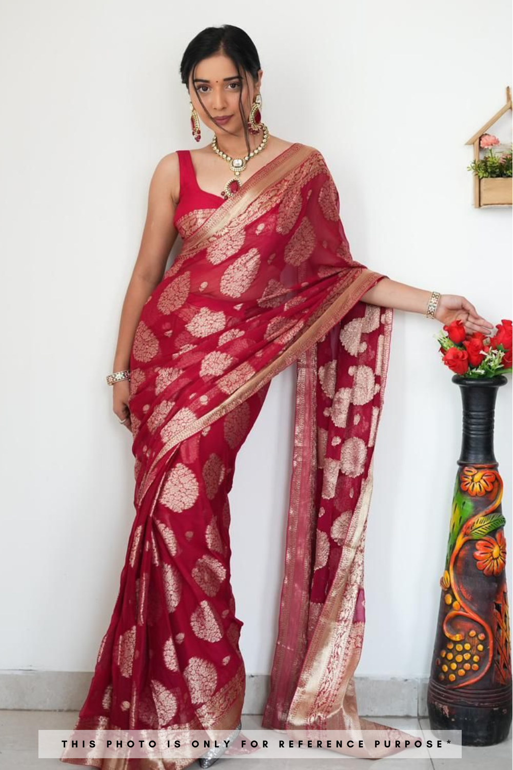 Bright Maroon Soft linen Cotton Saree - Just One Minute To Wear Saree