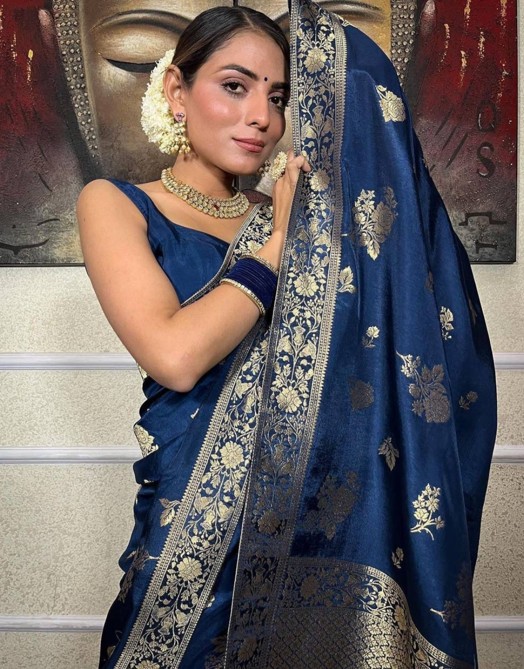 Nayra Navy Blue Banarasi Saree