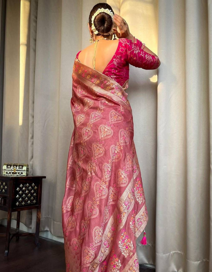 Tisha Pestal Pink Banarasi Saree