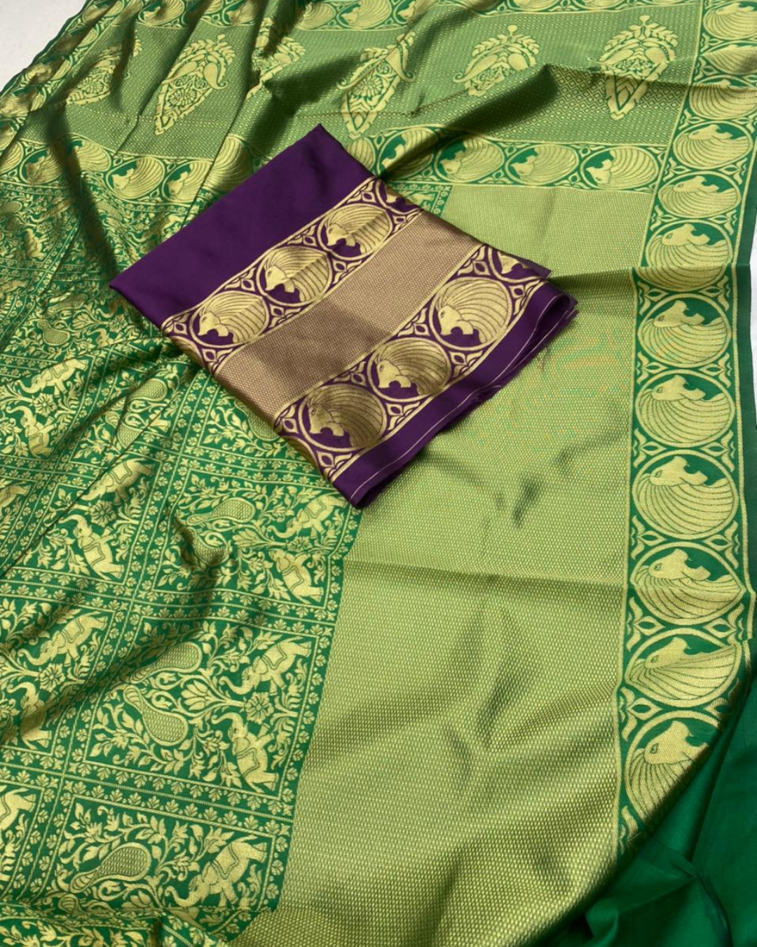 Hetavi Green Wine Traditional Pure Soft Silk Sari With Attached Blouse