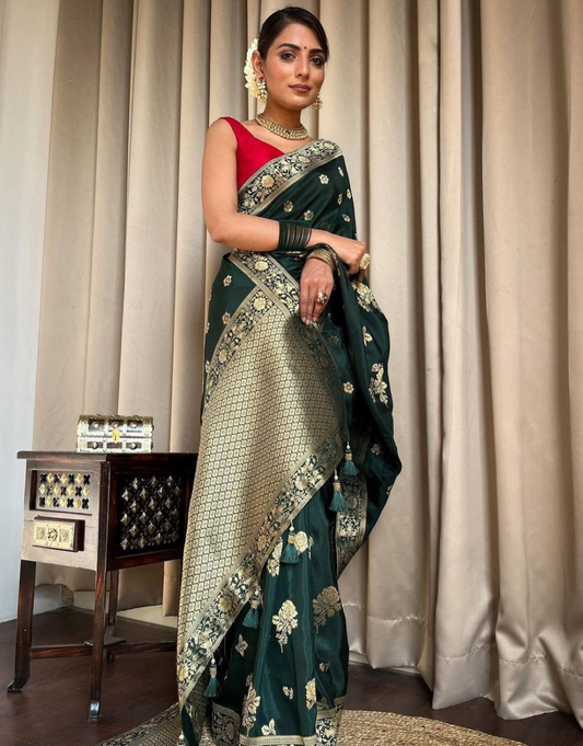 Nayra Drak Green Banarasi Saree