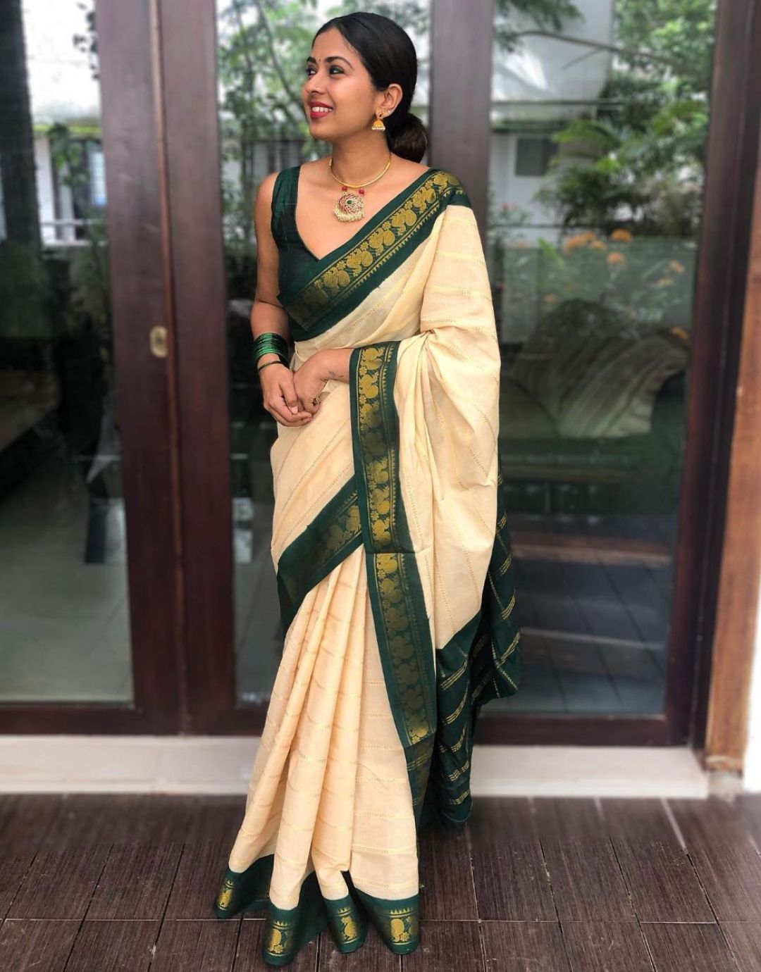 Pooja Off White Kanchipuram Saree