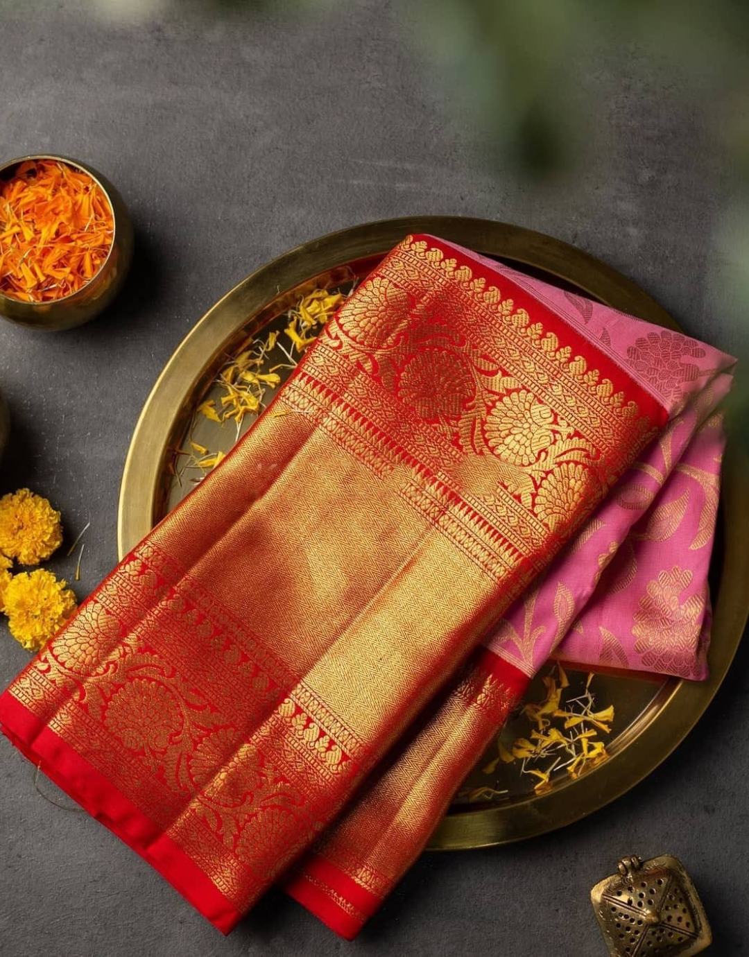 PINK VELLY TRADITIONAL KANCHI SOFT SILK SARI WITH ATTACHED BLOUSE