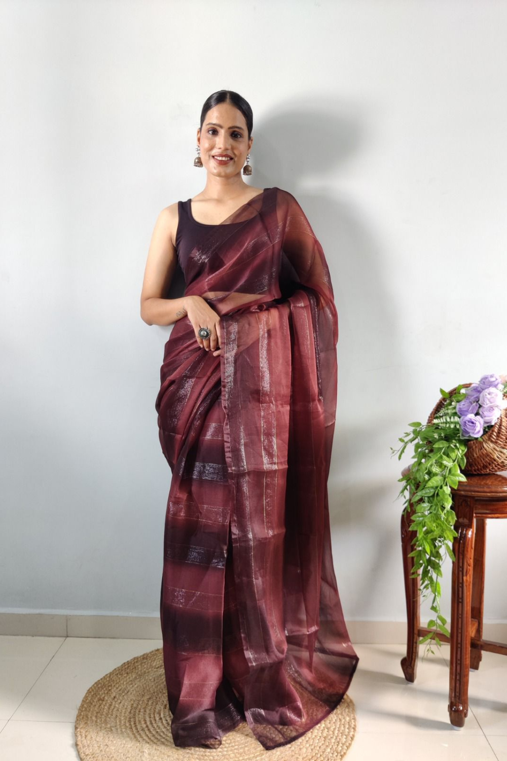 Jenni Light Maroon Ready To Wear Saree