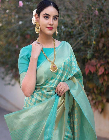 1980 Bottle Green Traditional Lichi Silk Saree With Attached Blouse