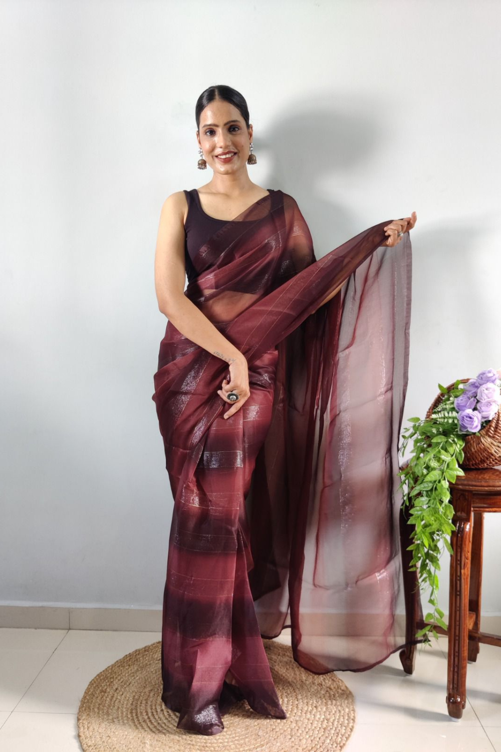 Jenni Light Maroon Ready To Wear Saree