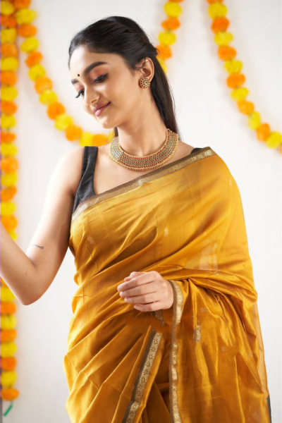 Freya Mustard-Black Cotton Silk Saree