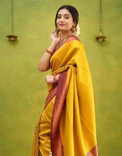 Aastha Yellow Kanchipuram Silk Saree