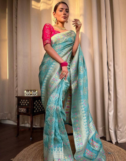 Tisha Sky Blue Banarasi Saree