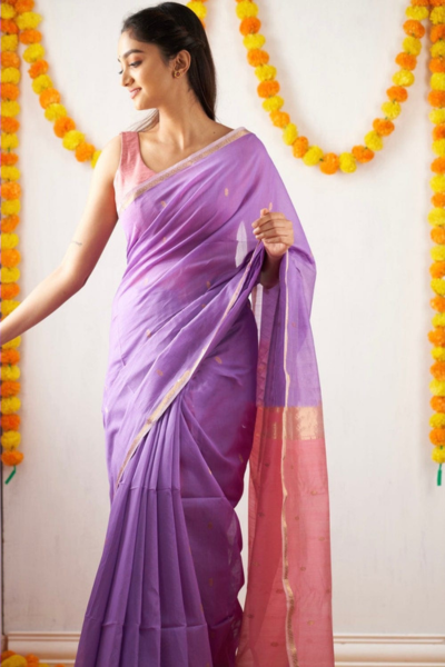 Freya Periwinkle Lavender Cotton Silk Saree