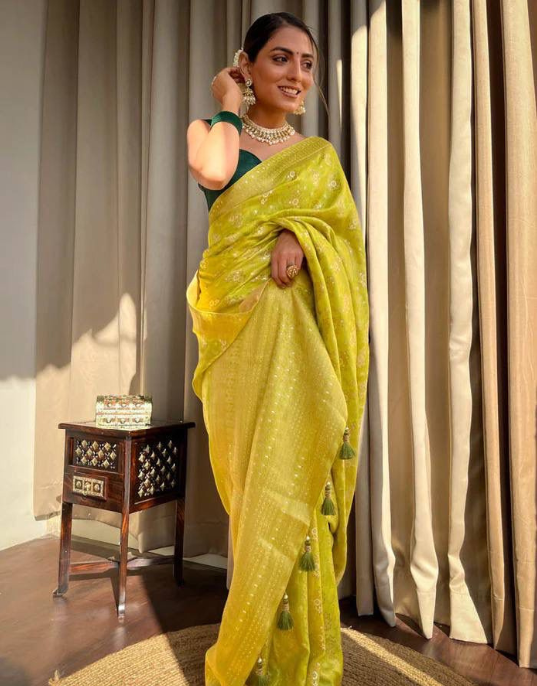 Pooja Yellow Banarasi saree