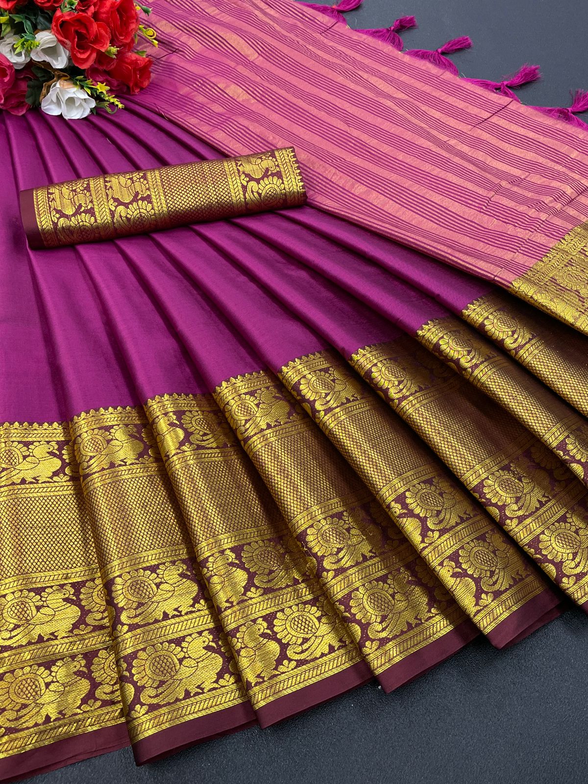 Nupoor Wine Banarasi Silk Saree