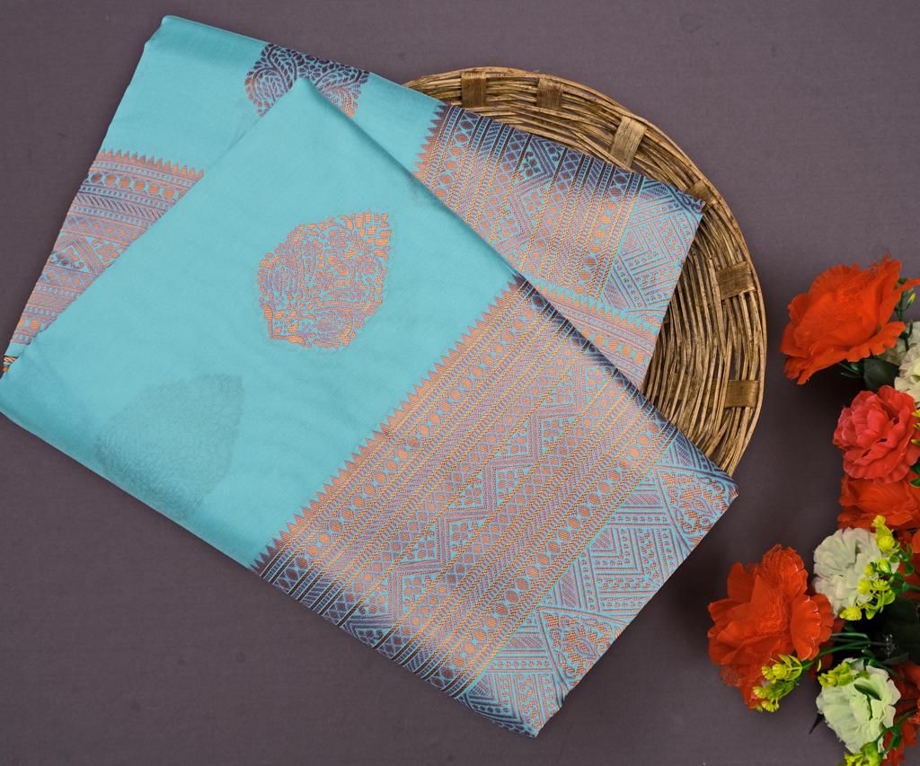 Reena Sky Soft Banarasi Silk Saree With Dalliance Blouse Piece