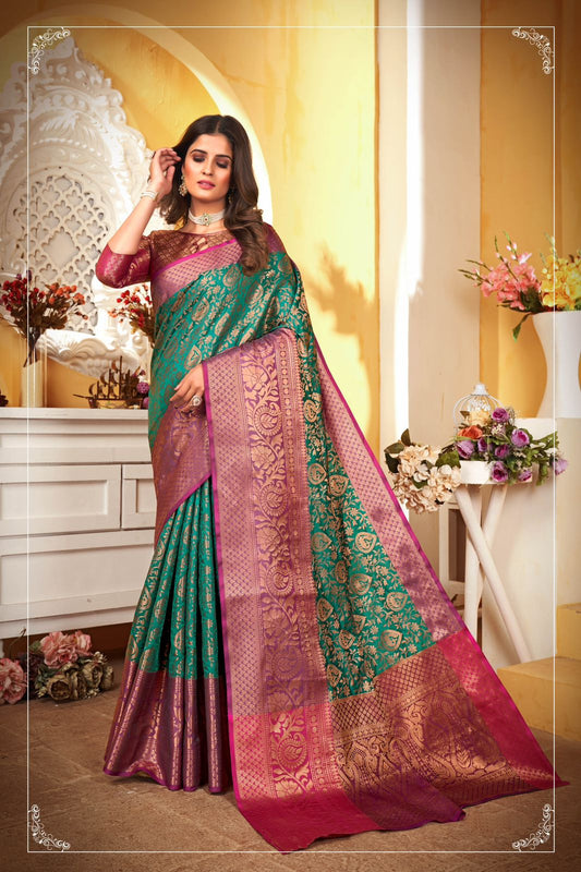 Teesha Rama Soft Banarasi Silk Saree With Demesne Blouse Piece