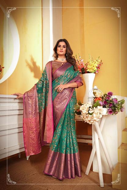 Teesha Rama Soft Banarasi Silk Saree With Demesne Blouse Piece