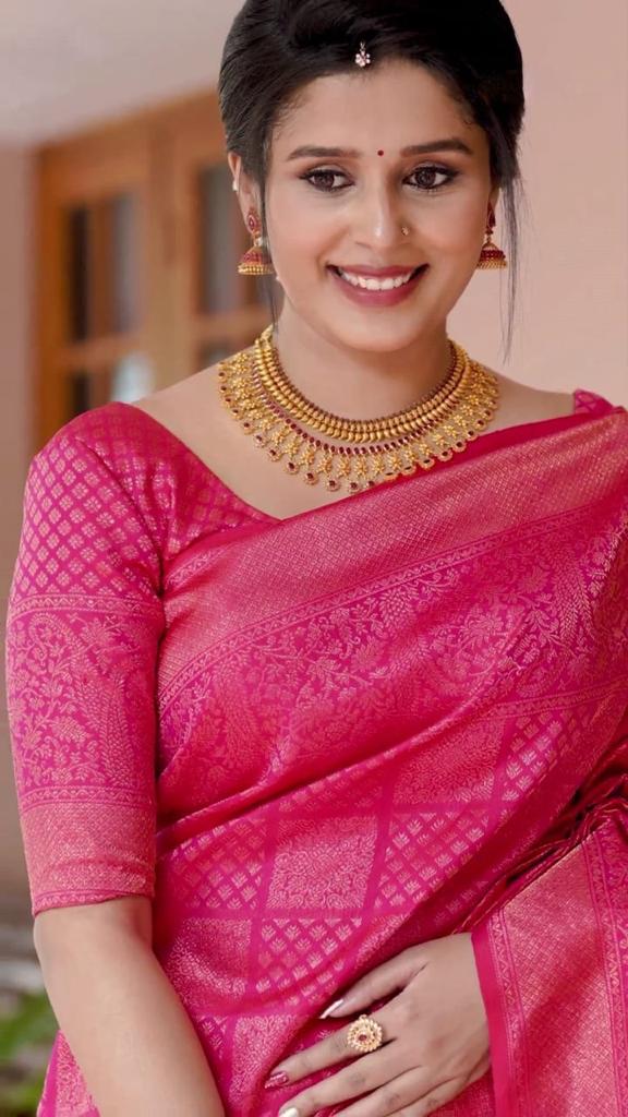 Yamini Dark Pink Traditional Silk Saree With Attached Blouse