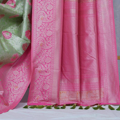 Sanjana Sea Green Traditional Silk Saree With Attached Blouse