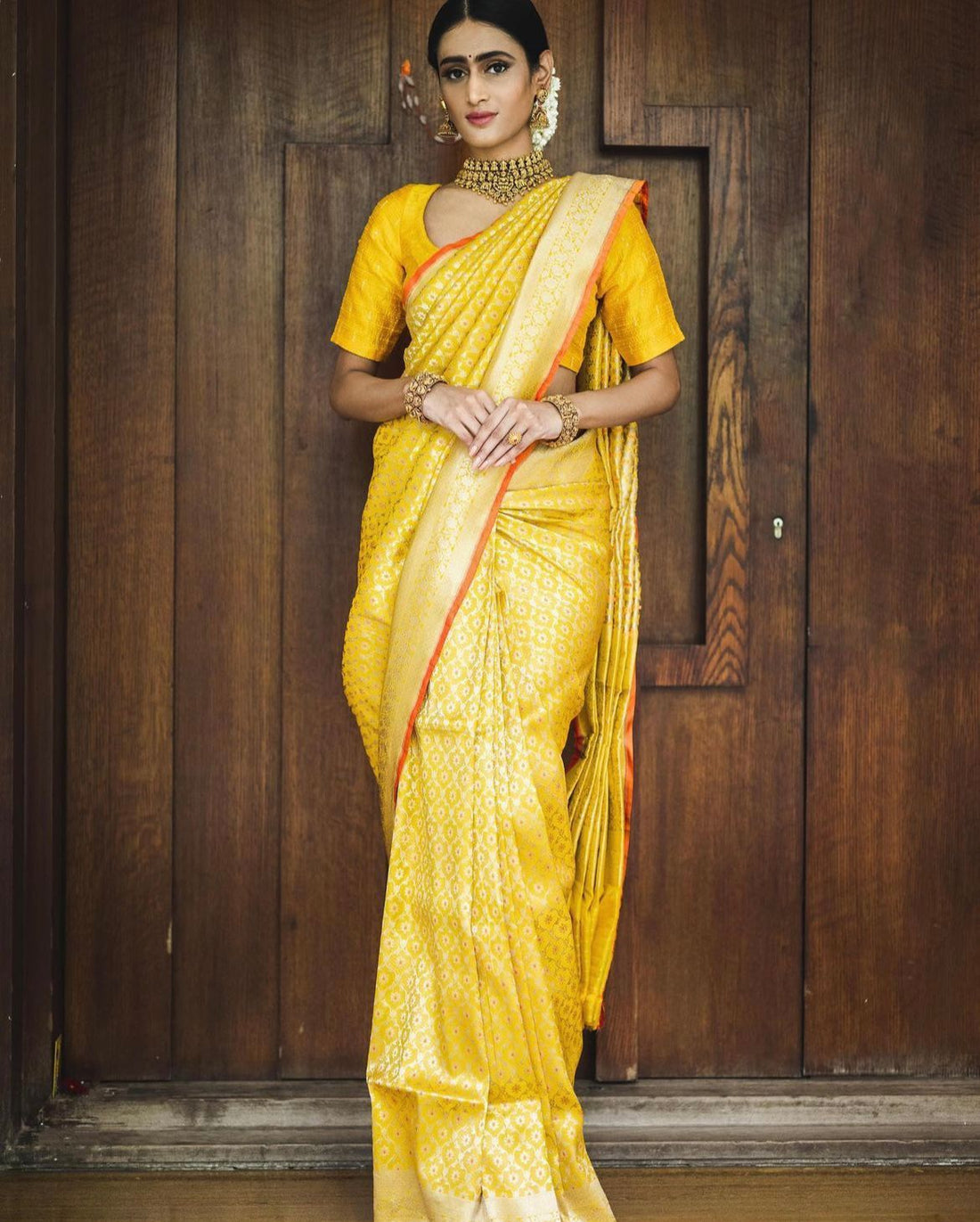 Trisha Yellow Traditional Silk Saree With Attached Blouse