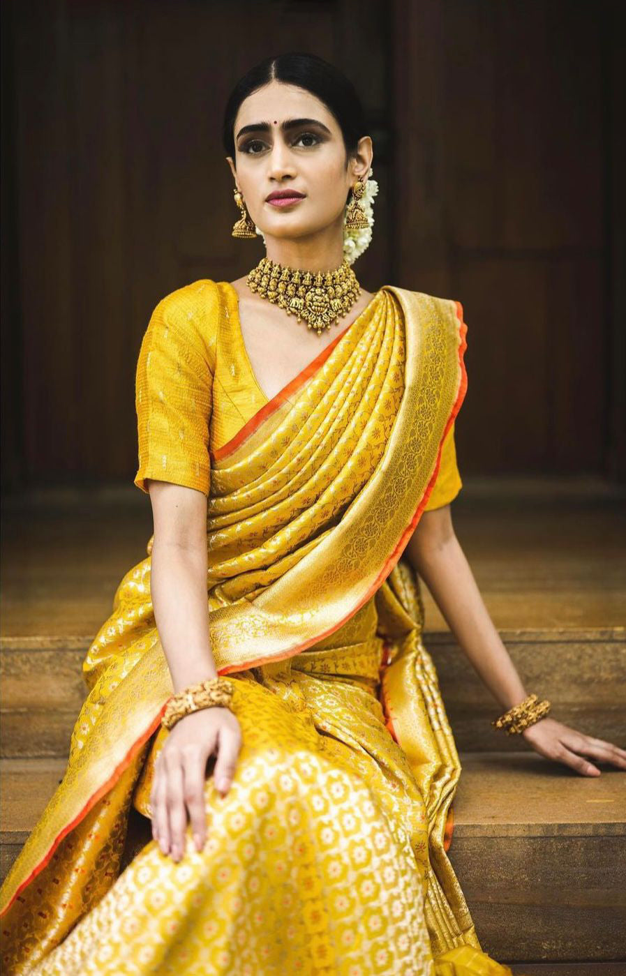 Trisha Yellow Traditional Silk Saree With Attached Blouse