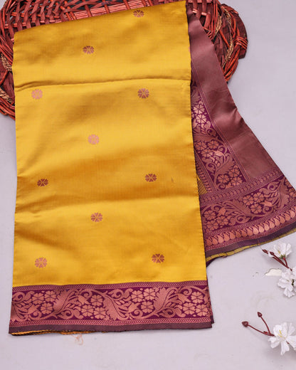 Yellow Purple Vel Traditional Silk Saree With Attached Blouse