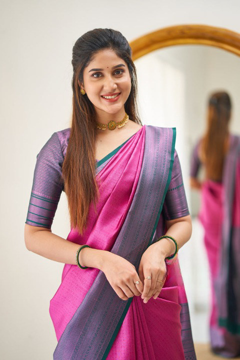 Vaishnavi Dark Pink Traditional Silk Saree With Attached Blouse