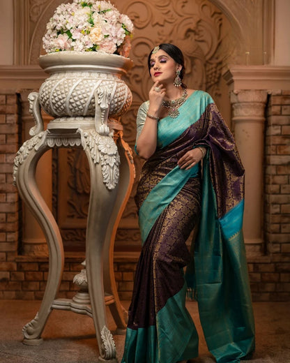 Kirti Wine Traditional Silk Saree With Attached Blouse