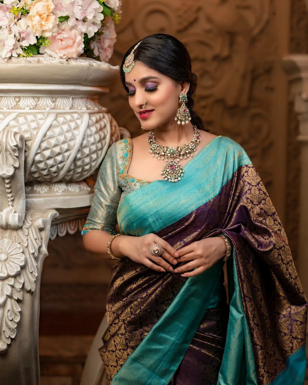 Kirti Wine Traditional Silk Saree With Attached Blouse