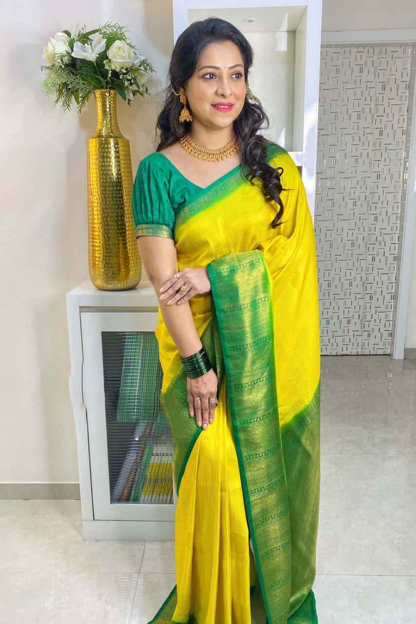 Shruti Lemon Traditional Silk Saree With Attached Blouse