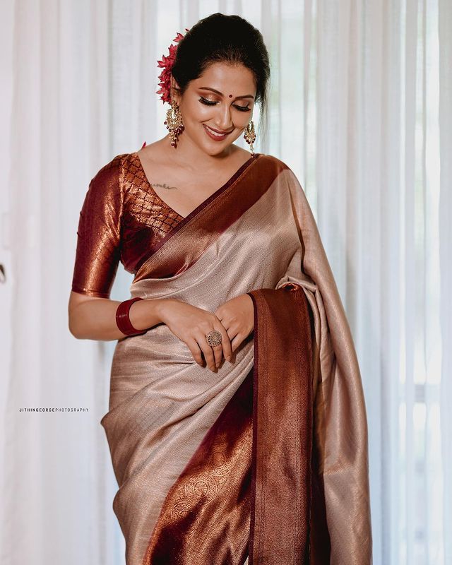 Maroon Patta Traditional Silk Saree With Attached Blouse