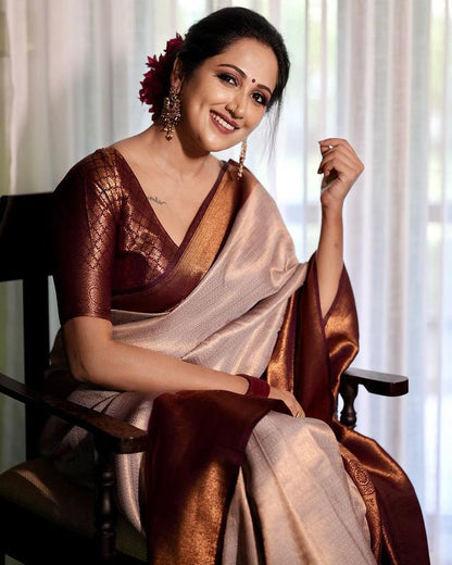 Maroon Patta Traditional Silk Saree With Attached Blouse