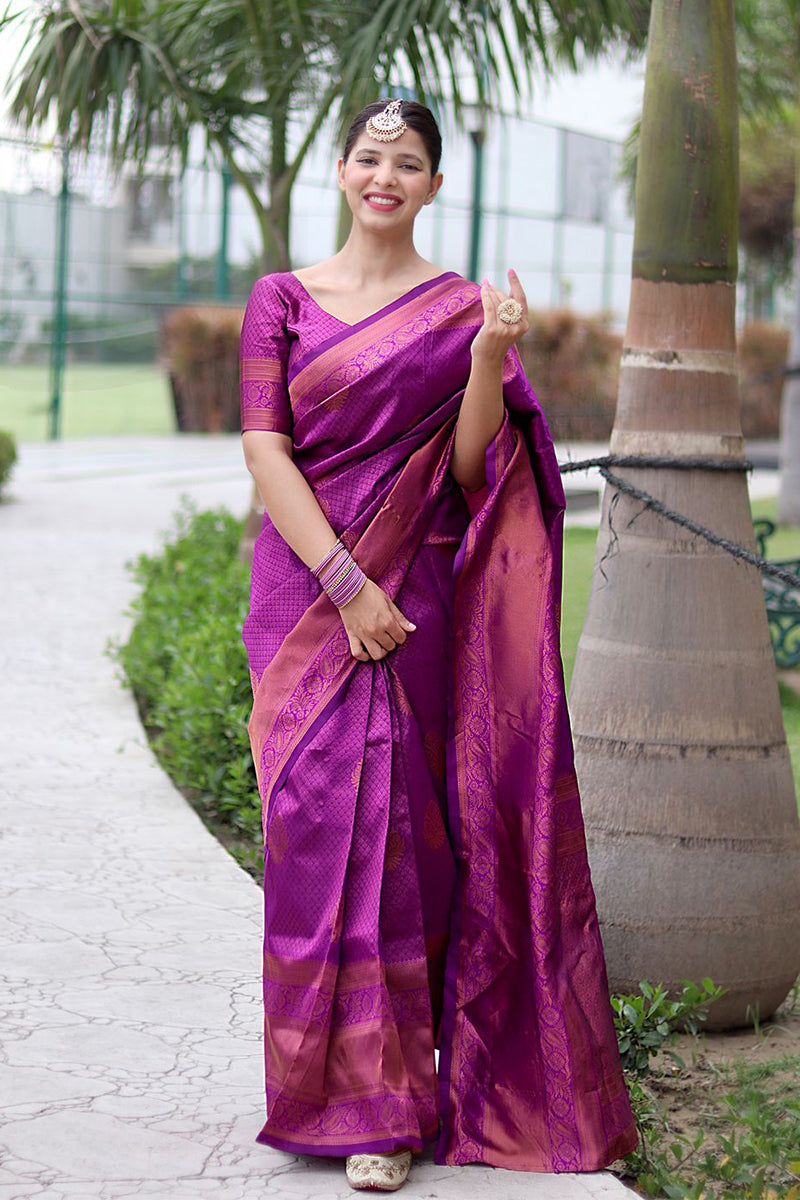 Malika Wine Soft Banarasi Silk Saree With Sizzling Blouse