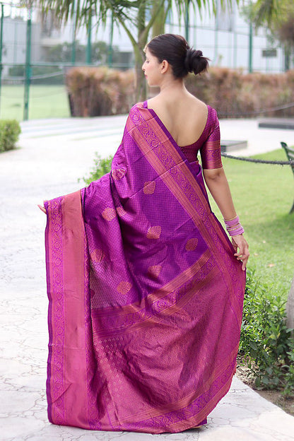 Malika Wine Soft Banarasi Silk Saree With Sizzling Blouse