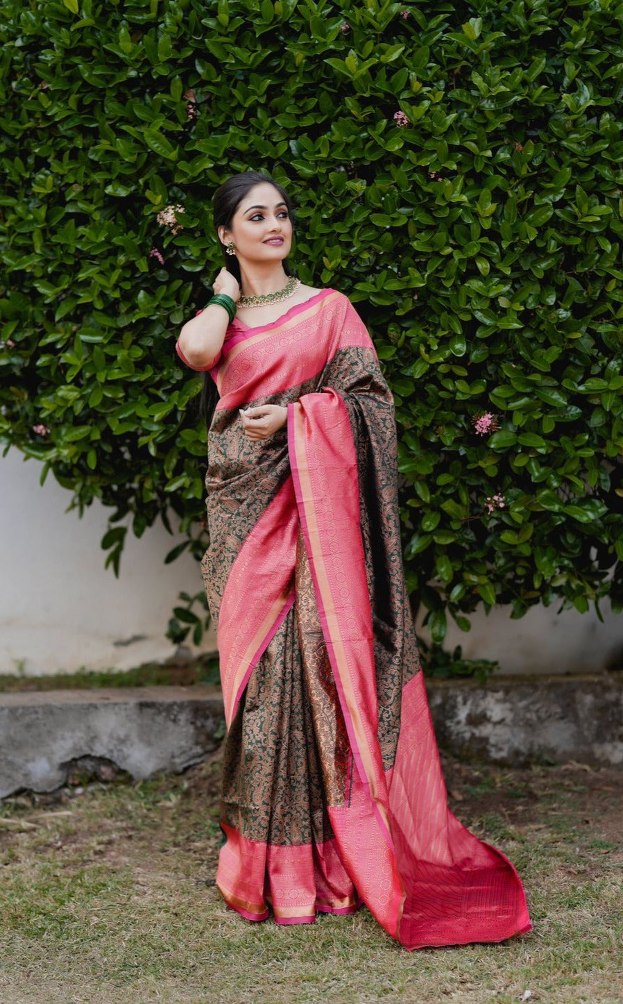 Priya Green Soft Banarasi Traditional Silk Saree With Attached Blouse