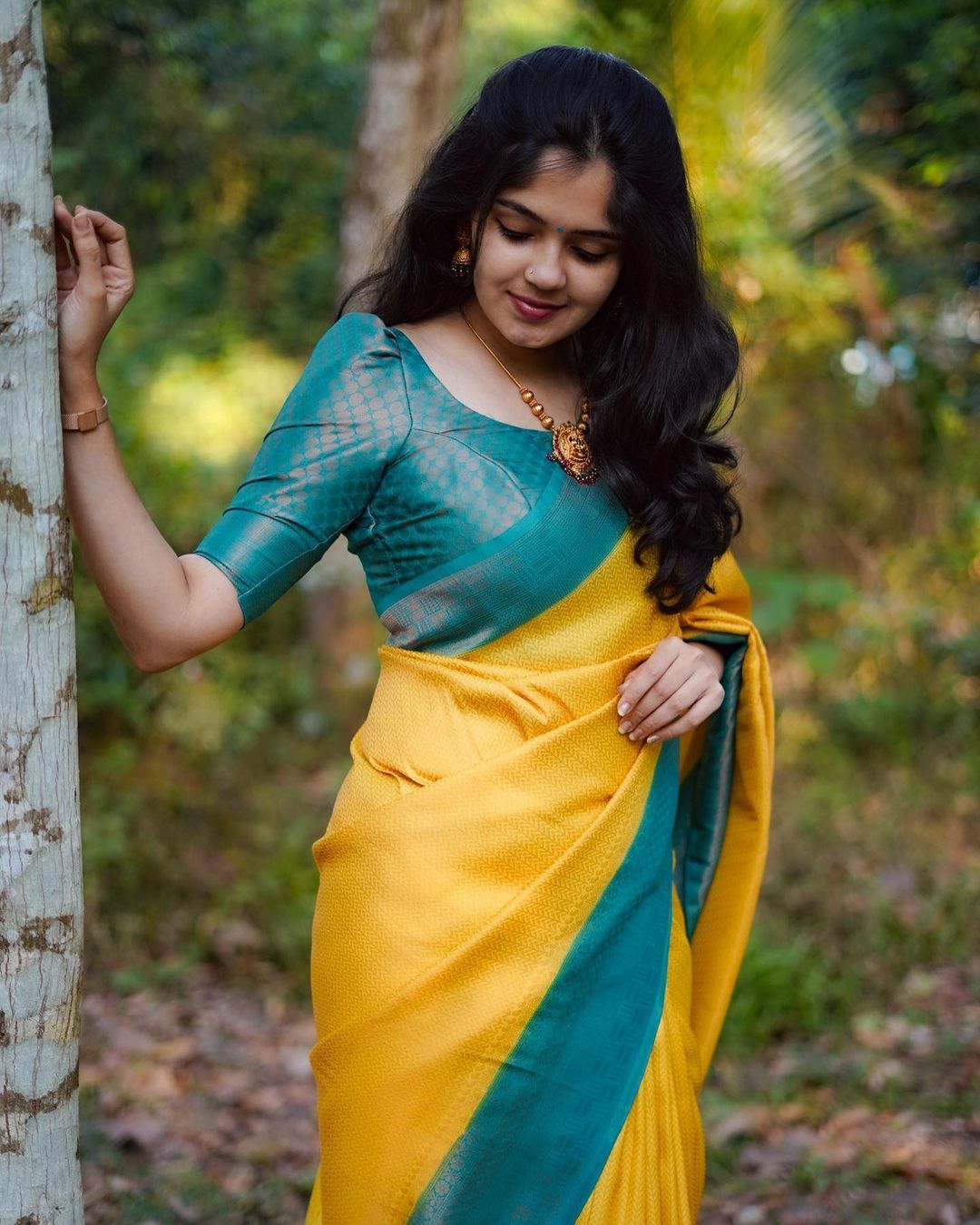 Kavya Yellow Traditional Silk Saree With Attached Blouse