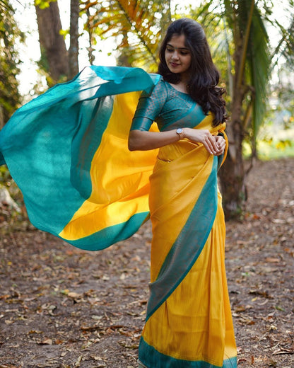 Kavya Yellow Traditional Silk Saree With Attached Blouse