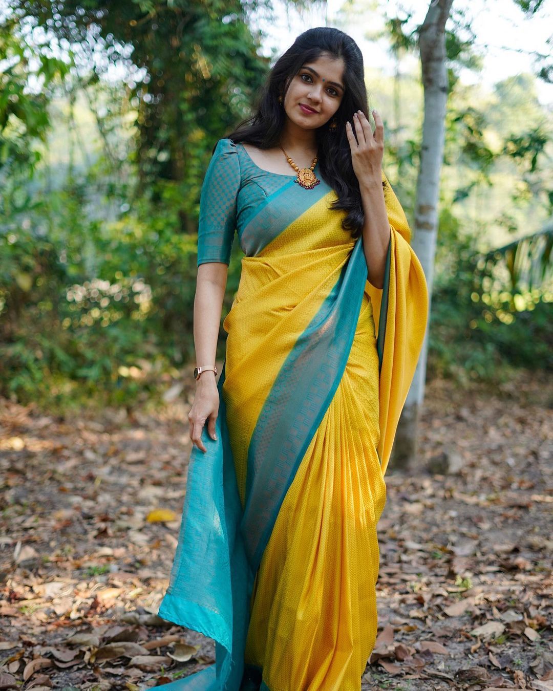 Kavya Yellow Traditional Silk Saree With Attached Blouse