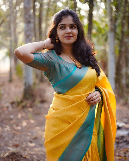 Kavya Yellow Traditional Silk Saree With Attached Blouse