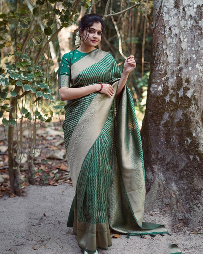 Seema Green Soft Silk Saree With Angelic Blouse Piece