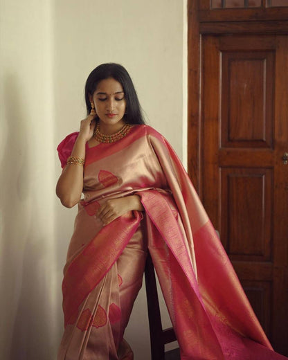 Janvi Peach Soft Silk Saree With Unique Blouse Piece