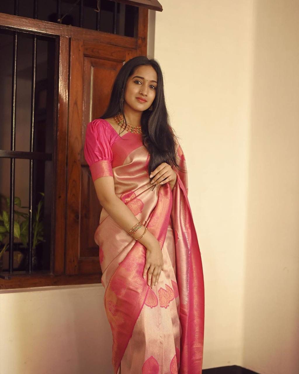 Janvi Peach Soft Silk Saree With Unique Blouse Piece