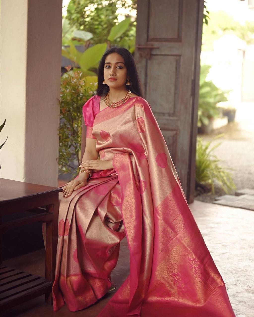 Janvi Peach Soft Silk Saree With Unique Blouse Piece