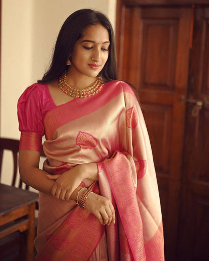 Janvi Peach Soft Silk Saree With Unique Blouse Piece