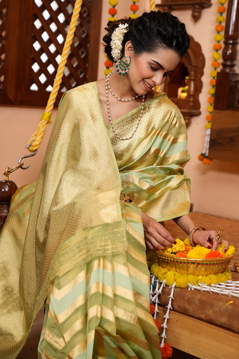 Bina Mehndi Organza Silk Saree With Prettiest Blouse